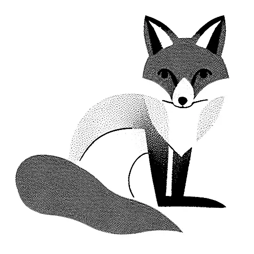 Calm Fox Sitting To The Front Looking Forward With The Tail In Front Of It