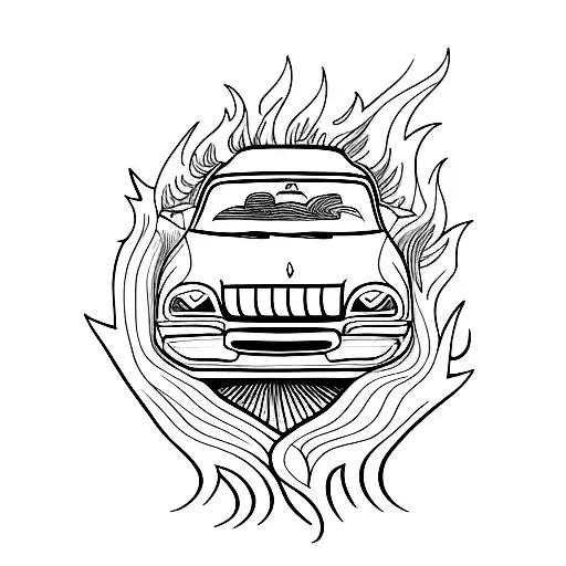 A Car Engulfed In Flames