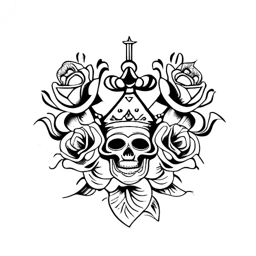 Side Perspective Of A Skull Wearing A Crown With Flowers On Top