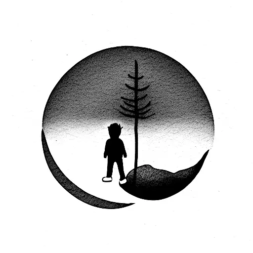 Boy In Forest Staring At Moon