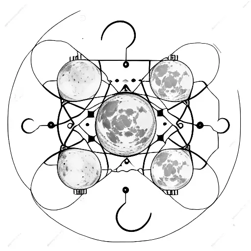 Moon Phases Integrated Into A Coding Circuitry Pattern