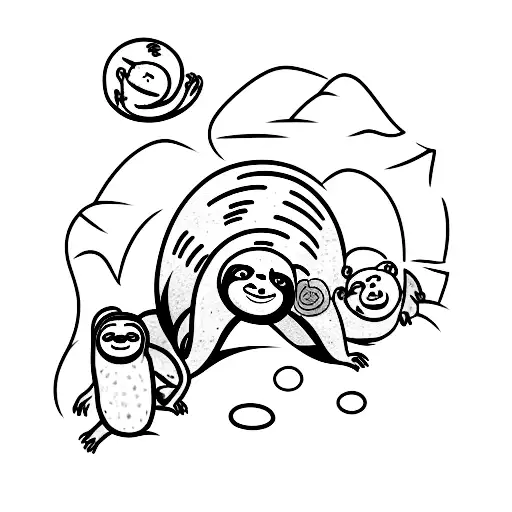 A Boulder With A Sloth And A Monkey Bouldering Together