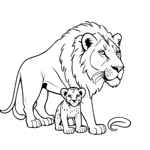 Lioness With A Male Lion Cub And A Female