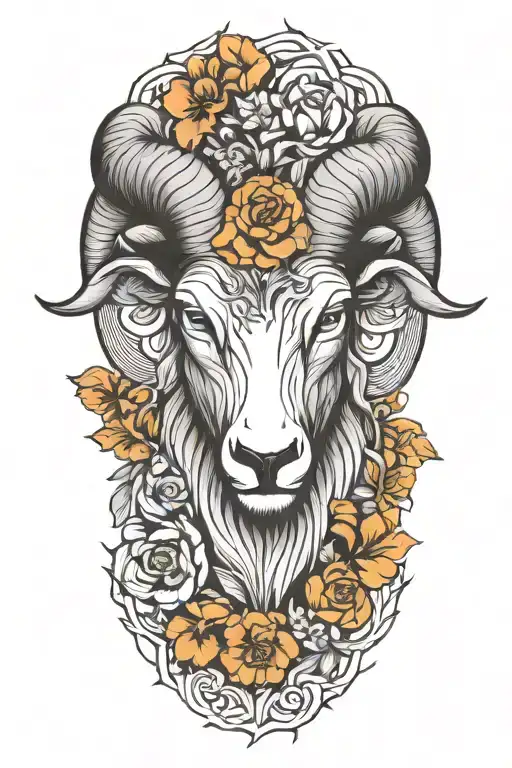 Aries Zodiac Head Emerging Stronger Between Flowers