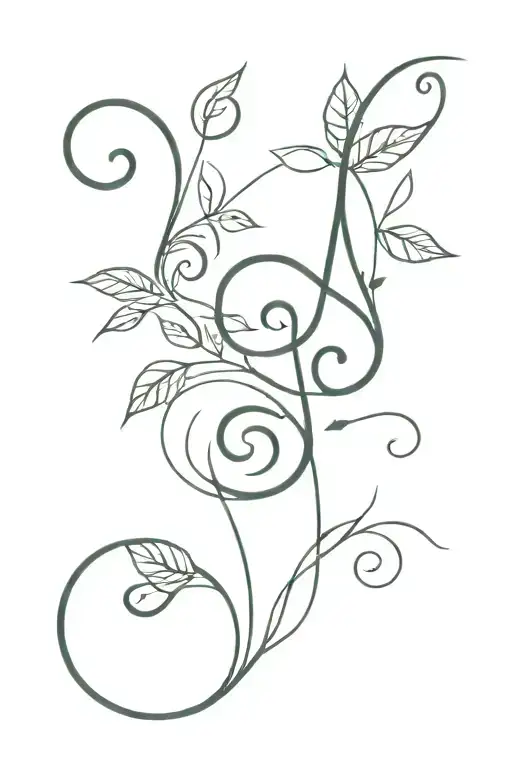 Treble Clef Fine Line With Leaves Or Vines Wrapping