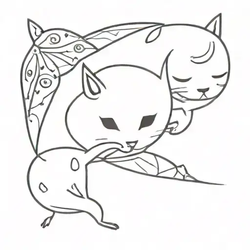 A Small Ladybug And Black Cat Playing