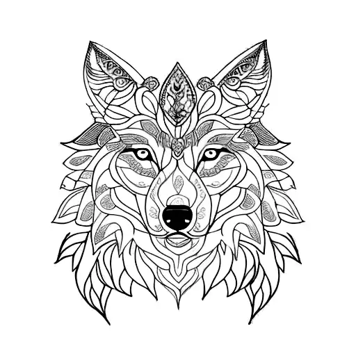 Half Wolf With Mandala And Flowers