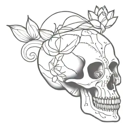 Lotus Flowers And Candles Forming A Skull Design With Intricate Dotwork Details