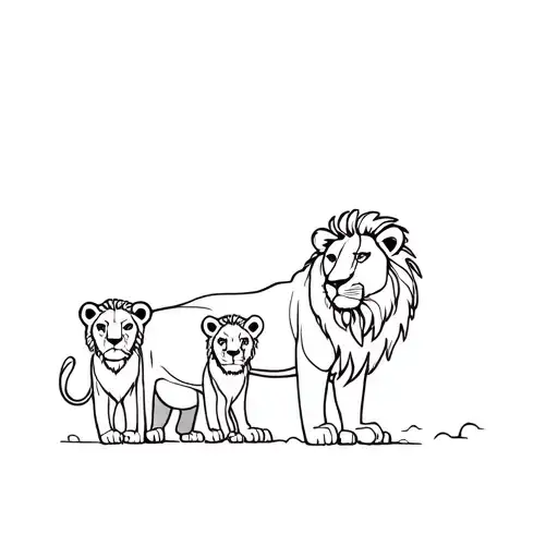 Lioness With 2 Lion Cubs