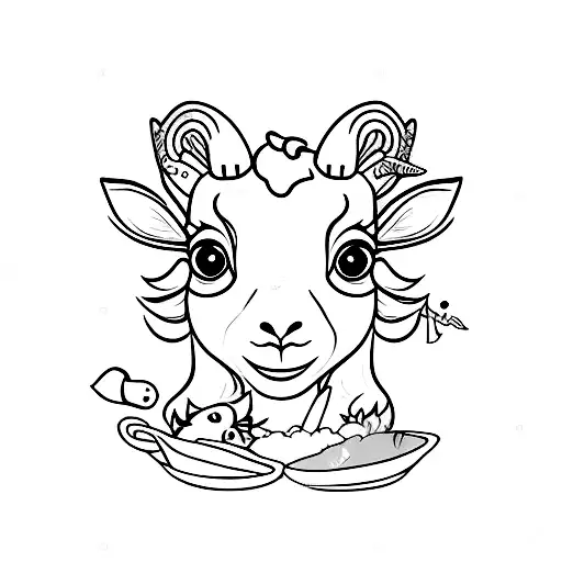 Cute Baby Goat With Broken Horn And Goldfish