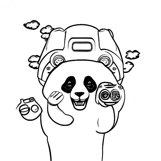 A Minimalist Tattoo Of A Panda Playing A Video Game