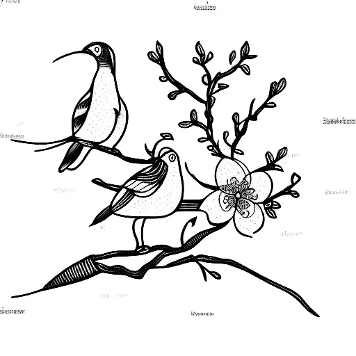 Three Birds Circling An Apple Tree Blossom