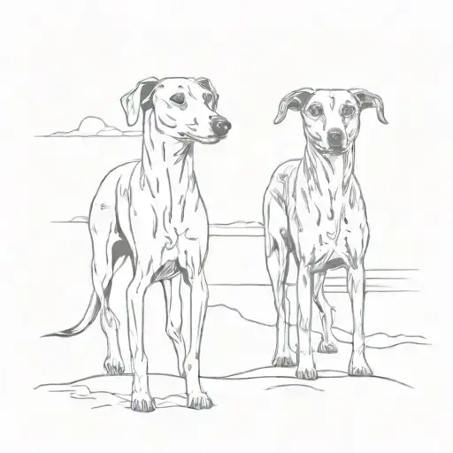 2 Greyhounds With Beach Scene In A Portrait Rectangle