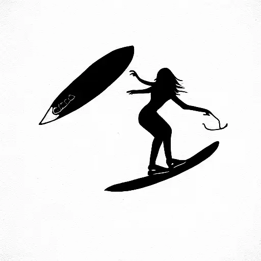 Girl On Top Of A Skate With A Surfboard In Her Hand And A Dog Run Behind Her