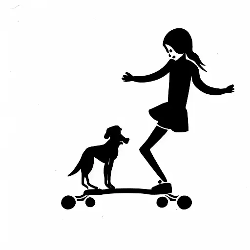 Girl On Top Of A Skate With Dog