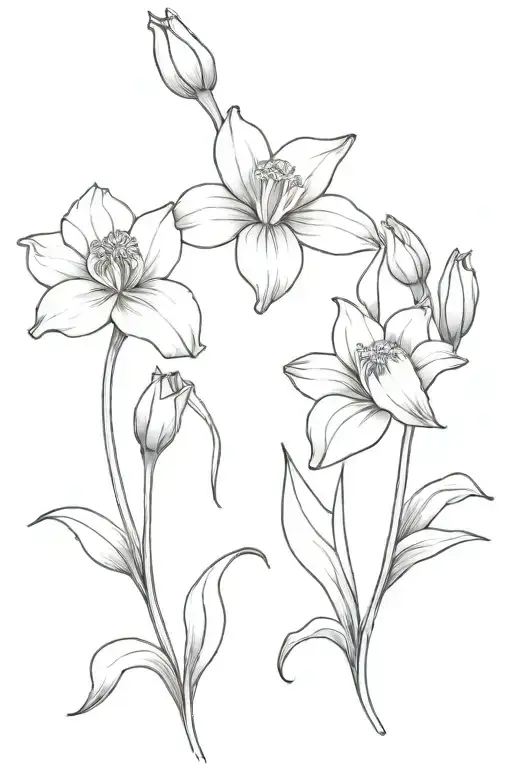 One Carnation And One Daffodil Flower Black And White Intertwined Vertical Small