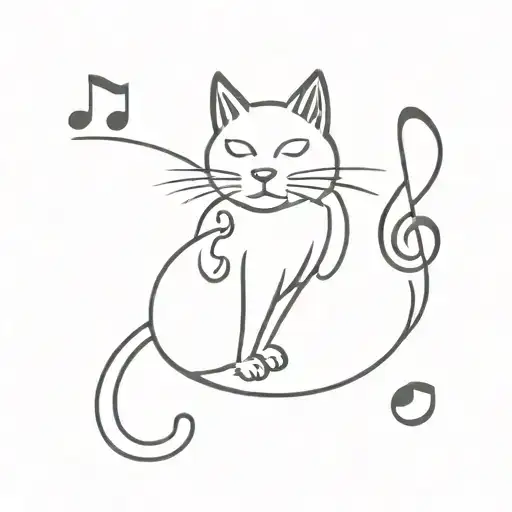 Cat With Music Notes Floating