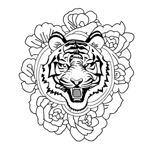 Tiger Walking With Delicate Flowers Around It