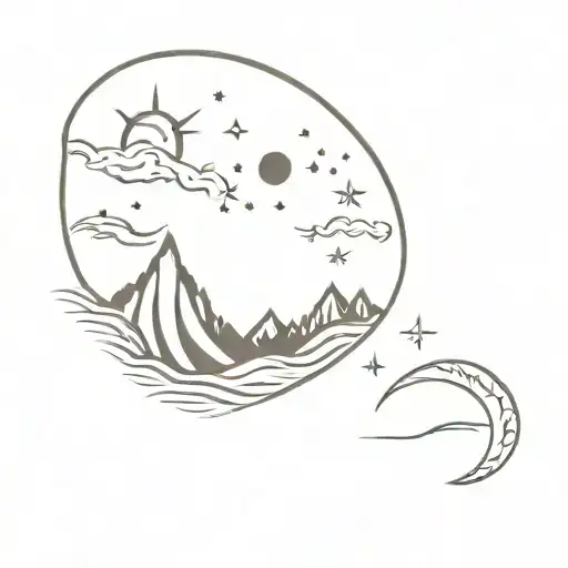 Matching Tattoo With Waves Grand Tetons Stars Sun Moon