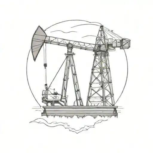 A Minimalist Tattoo Of An Oil Rig Silhouette With A Skull At The Center