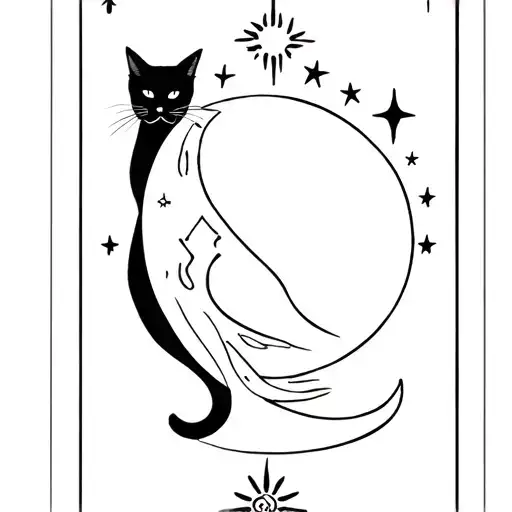 Tarot Card Black Cat Sitting Astrology Symbols Moon Stars Sun