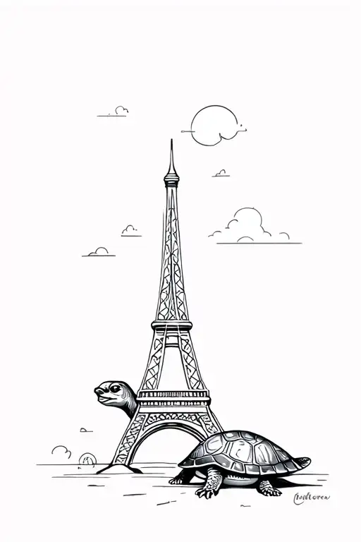 Turtle And Eiffel Tower Emerging