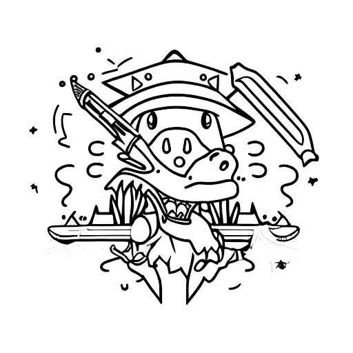 Cartoon Alligator With Cowboy Hat And Two Revolvers