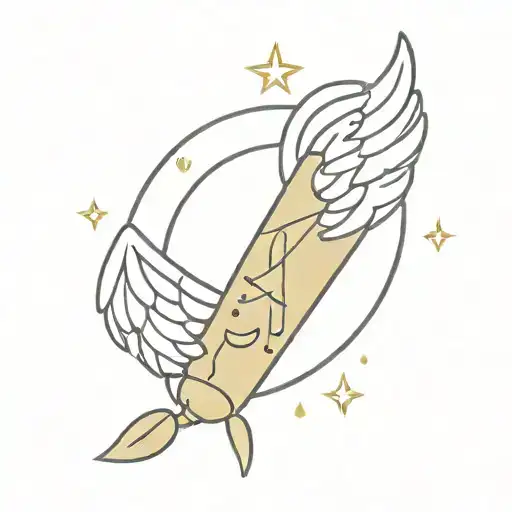 Corndog With Angel Wings And Halo And Initials Written In Mustard