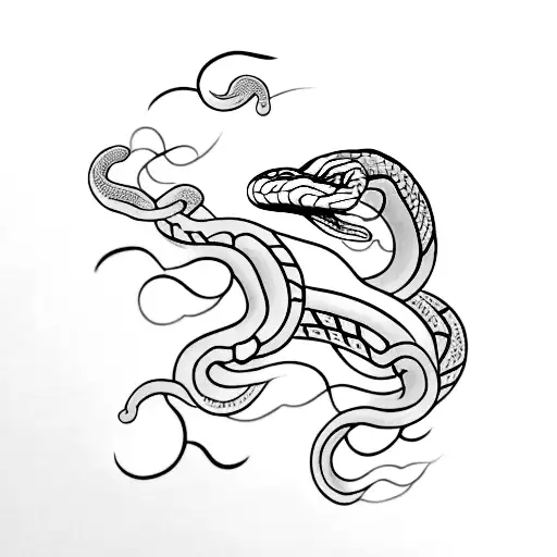 Snake With Blue And White Porcelain Design On Skin