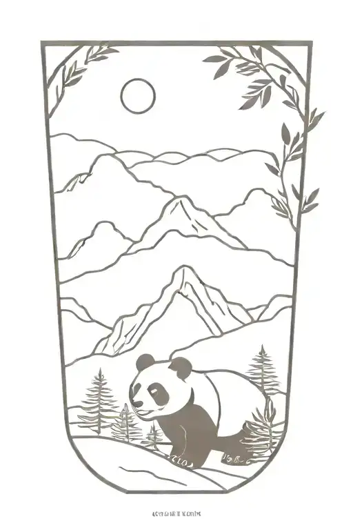 Minamilist Geometric Mountains With Panda And Olive Tree
