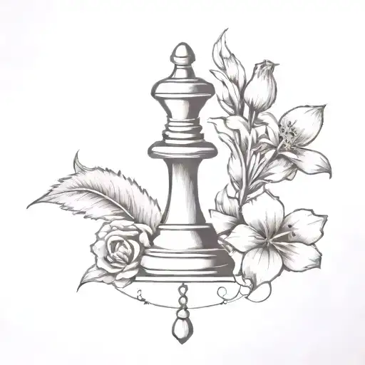 A Chess Piece Of A Hunter And A Violet Flower With A Catholic Rosary