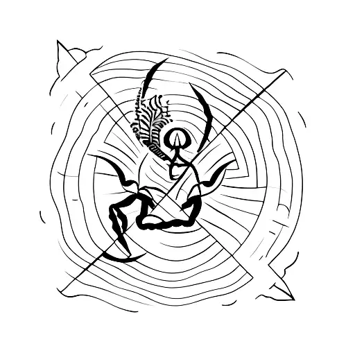 A Minimalist Tattoo Of A Scorpion Playing Drums With Music Notes In The Background