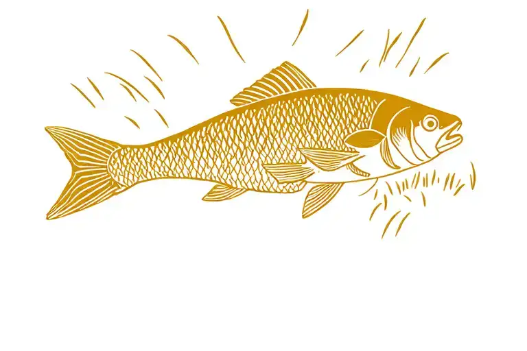 Gold Fish Swimming Upwards Out Of Grass