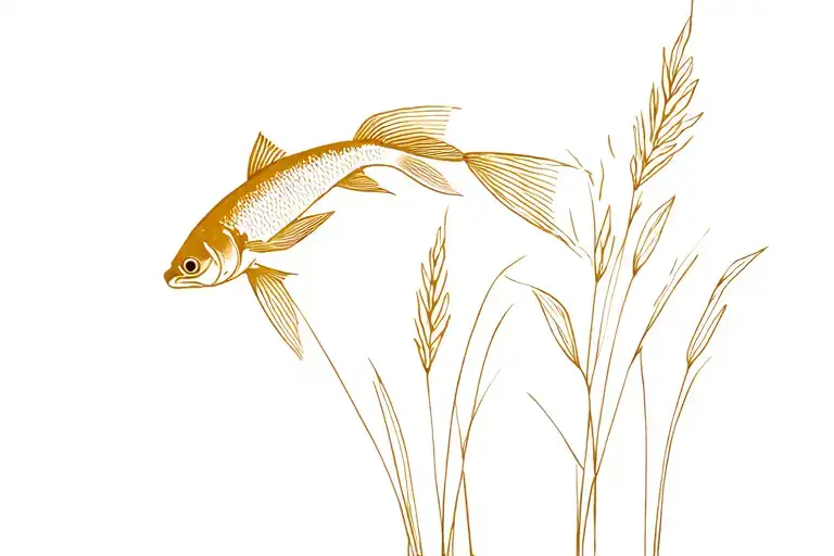 Gold Fish Swimming Upwards Out Of Tall Grass