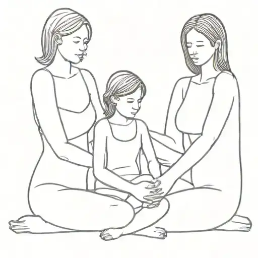 Mother And Children Sitting Cross Legged