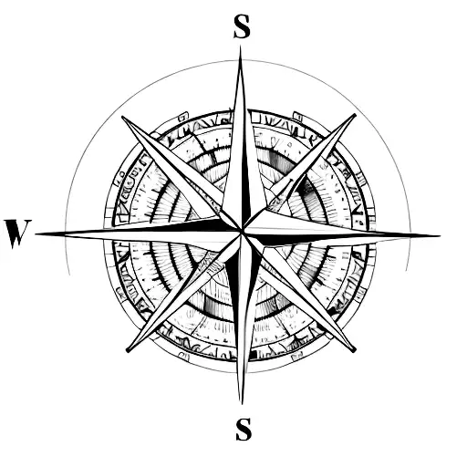 A Compass Rose Intertwined With A Mountain Range And A Hiking Trail