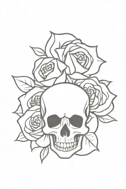 Skull And Black Rose Intertwined