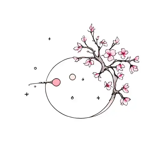 Small Tattoo With Japanese Cherry Blossoms The Moon And The Sun Attached Together