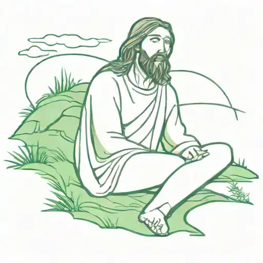 Jesus Christ Laying On A Rock In A Green Field Looking Up To The Sky