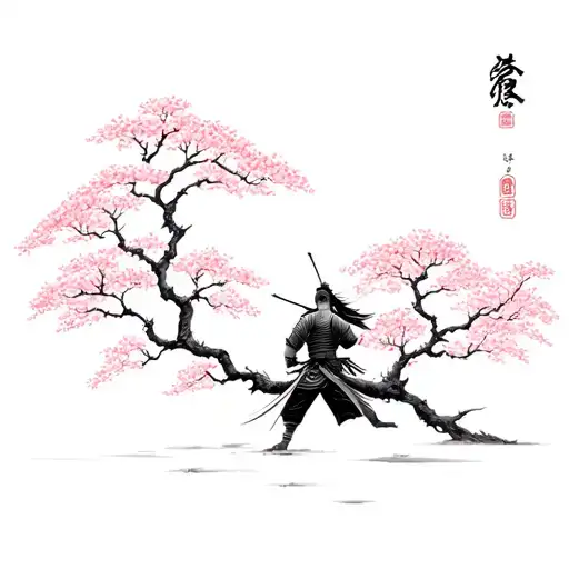 Samurai On A Japanese Cherry Tree
