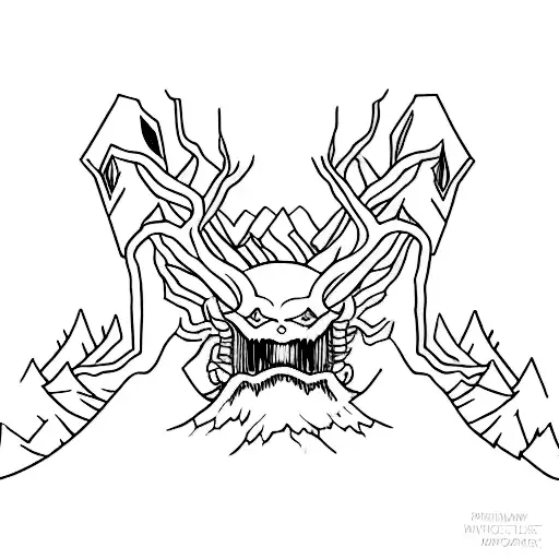 A Minimalist Tattoo Of A Terrifying Monster Lurking In A Dark Forest