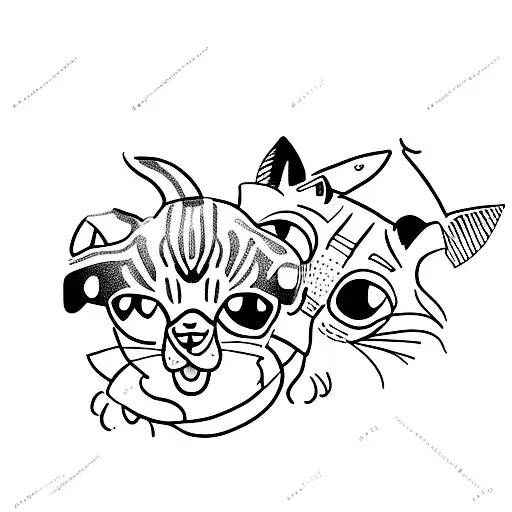 A Minimalist Tattoo Of A Cat And A Dog Snuggling Together