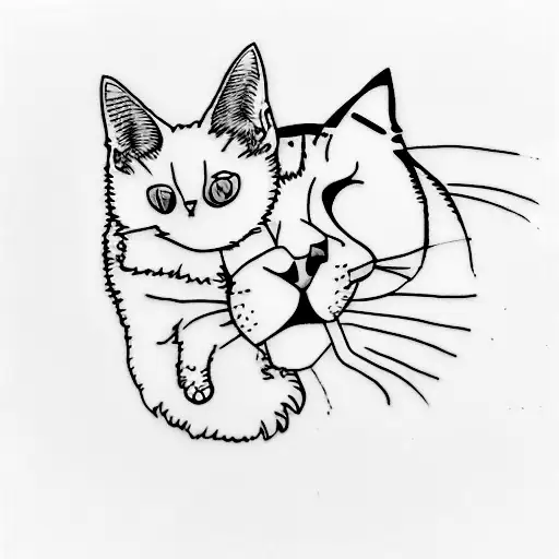 A Minimalist Tattoo Of A Cat And A Dog Playing Together
