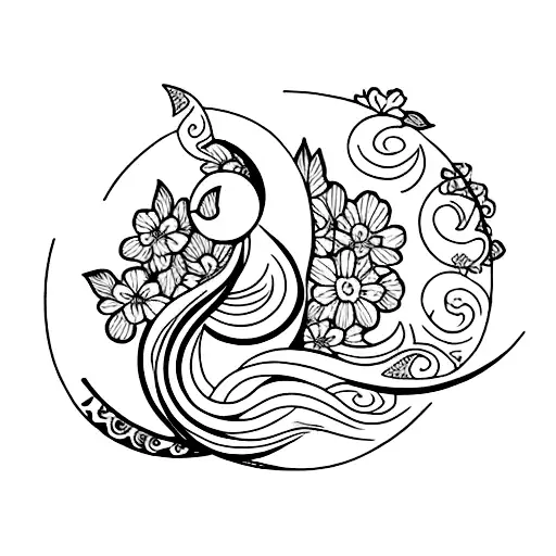 A Graceful Dancer Surrounded By Blooming Flowers And A Crescent Moon