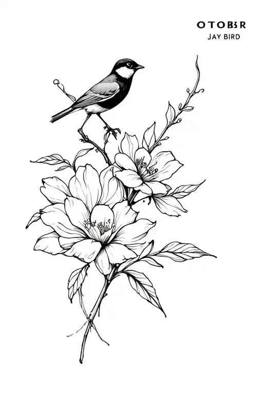 October Flower With Bird And Name Jay Bird