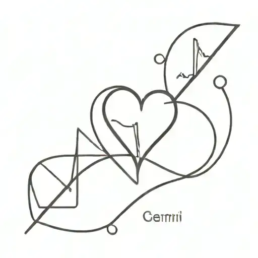 Gemini Text And Heart Beat Line Drawing