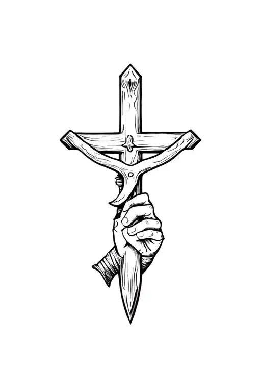 Sword And Hand Plow With A Crucifix Wooden Cross