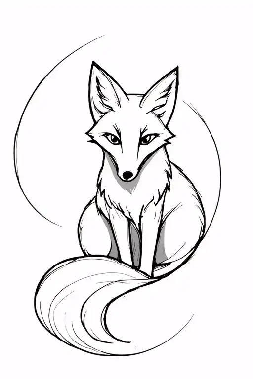 Minimalistic Black And White Fox Tattoo Sketch On Shin