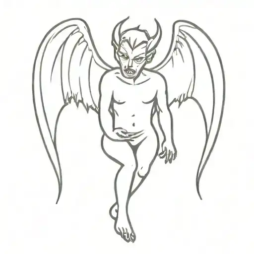A Whimsical Devil Looking Up At An Angel