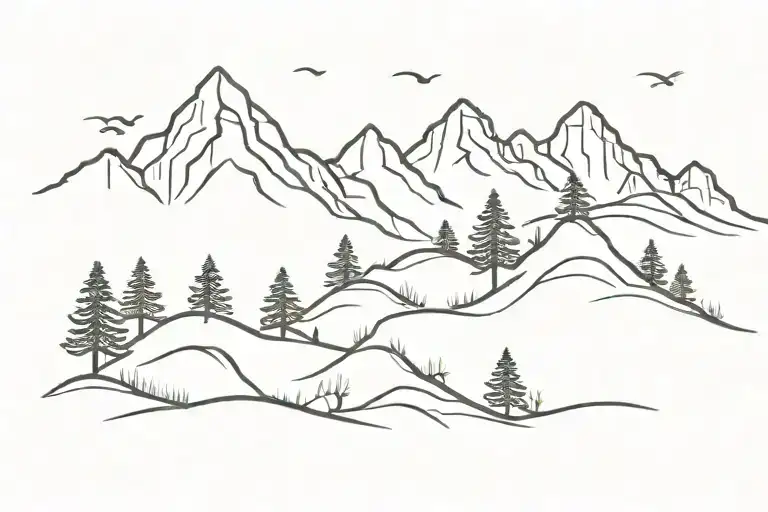 Super Simple Mountain With Trees And Small Road Winding